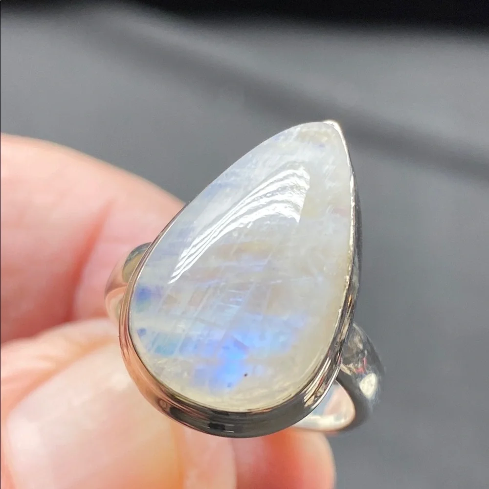 MOONSTONE RING IN SOLID STERLING SILVER 925 SIZE 6 - Picture 4 of 6